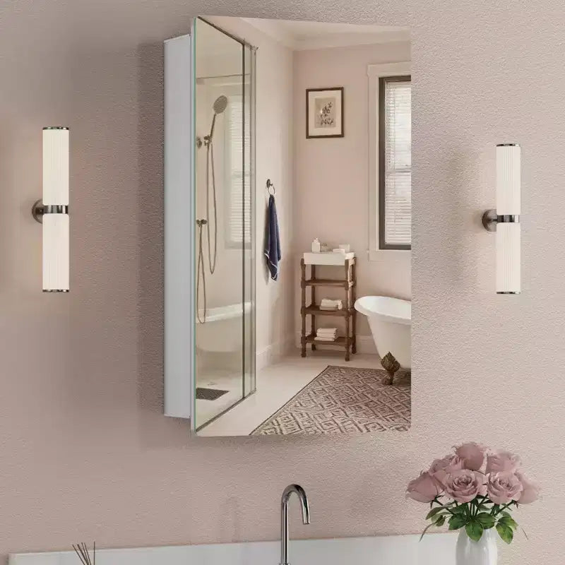 Moderner Medikamentenschrank mit abgerundetem Metallsrahmen und Spiegeltür, zur Wandmontage, für das Badezimmer