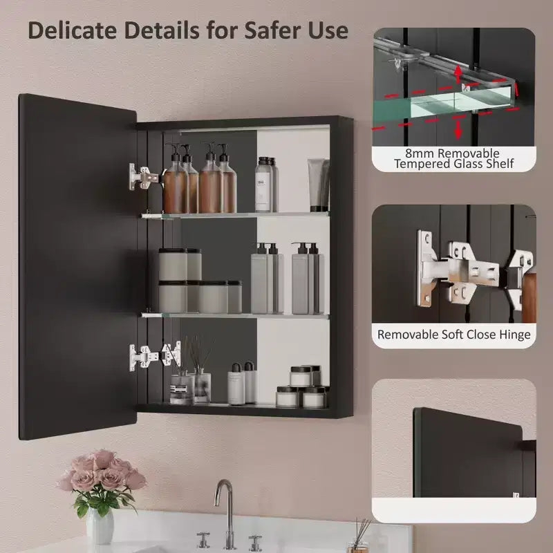 Moderner Medikamentenschrank mit abgerundetem Metallsrahmen und Spiegeltür, zur Wandmontage, für das Badezimmer