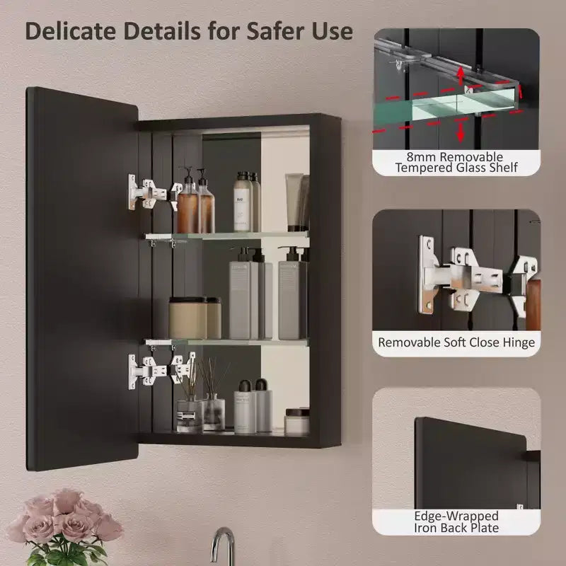 Moderner Medikamentenschrank mit abgerundetem Metallsrahmen und Spiegeltür, zur Wandmontage, für das Badezimmer
