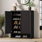 Schuhschrank Modern Geriffelt Eingangsbereich Schuhaufbewahrung 80x35x105cm Spanplatte/MDF Verstellbare Einlegeböden & Türen