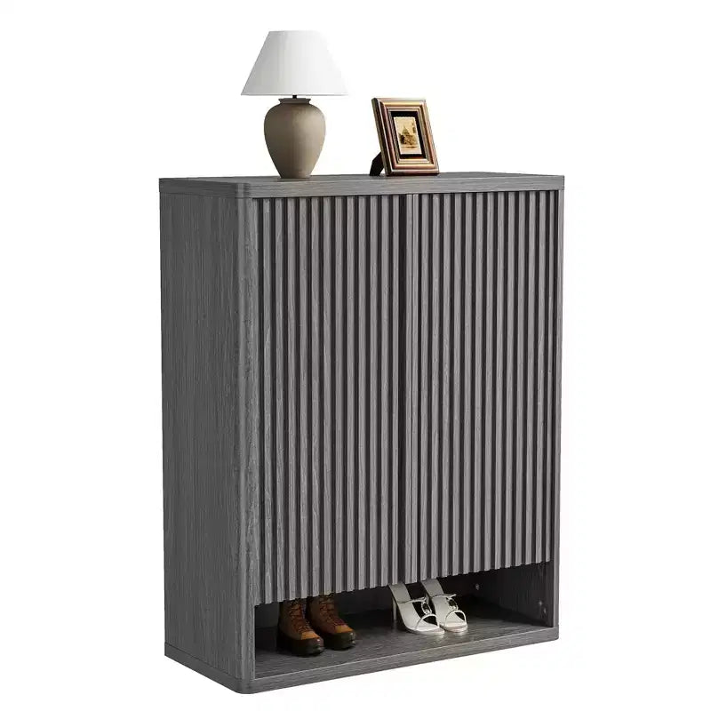 Schuhschrank Modern Geriffelt Eingangsbereich Schuhaufbewahrung 80x35x105cm Spanplatte/MDF Verstellbare Einlegeböden & Türen