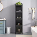 MAYEERTY Modern Four Tiers Glass Door Cabinet with Featuring Five Tiers Storage for Living Room Bathroom Black
