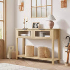 Rustikaler Bauernhaus-Konsolentisch, 43" Holz-Sofatisch mit 2 Schubladen mit Glasfront, offenem Ablagefach, moderne Akzent für den Flur