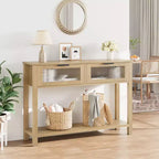 Rustikaler Bauernhaus-Konsolentisch, 43" Holz-Sofatisch mit 2 Schubladen mit Glasfront, offenem Ablagefach, moderne Akzent für den Flur