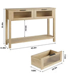 Rustikaler Bauernhaus-Konsolentisch, 43" Holz-Sofatisch mit 2 Schubladen mit Glasfront, offenem Ablagefach, moderne Akzent für den Flur