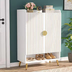 Lantine 6-Tier Wooden Shoe Cabinet with Doors and Adjustable Shelves, White & Gold, ideal for Entryway, Hallway, Closet, Living Room shoe storage.