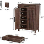 Schmaler Schuhschrank mit Schublade, freistehender schlanker Organizer aus Holz für Eingangsbereich, Flur, Garderobe, Schlafzimmer, Wohnzimmer, Walnuss