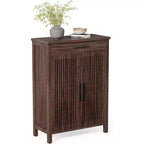 Schmaler Schuhschrank mit Schublade, freistehender schlanker Organizer aus Holz für Eingangsbereich, Flur, Garderobe, Schlafzimmer, Wohnzimmer, Walnuss