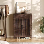 Schmaler Schuhschrank mit Schublade, freistehender schlanker Organizer aus Holz für Eingangsbereich, Flur, Garderobe, Schlafzimmer, Wohnzimmer, Walnuss