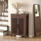 Schmaler Schuhschrank mit Schublade, freistehender schlanker Organizer aus Holz für Eingangsbereich, Flur, Garderobe, Schlafzimmer, Wohnzimmer, Walnuss