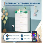 Kommode mit LED-Beleuchtung, App-gesteuerte Ladestation für das Wohnzimmer, Weiß