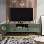 Modernes TV-Board für Fernseher bis 65 Zoll mit Schrank, Salbeigrün, Metallrahmen, Kabelmanagement