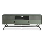 Modernes TV-Board für Fernseher bis 65 Zoll mit Schrank, Salbeigrün, Metallrahmen, Kabelmanagement