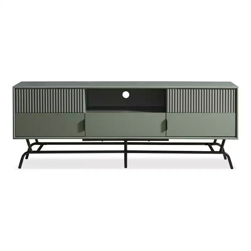 Modernes TV-Board für Fernseher bis 65 Zoll mit Schrank, Salbeigrün, Metallrahmen, Kabelmanagement