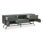 Modernes TV-Board für Fernseher bis 65 Zoll mit Schrank, Salbeigrün, Metallrahmen, Kabelmanagement