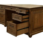 Traditioneller Schreibtisch aus Holz mit zwei Sockeln, Braun: Keine Montage erforderlich, 174 cm Breite, Allzweckschublade