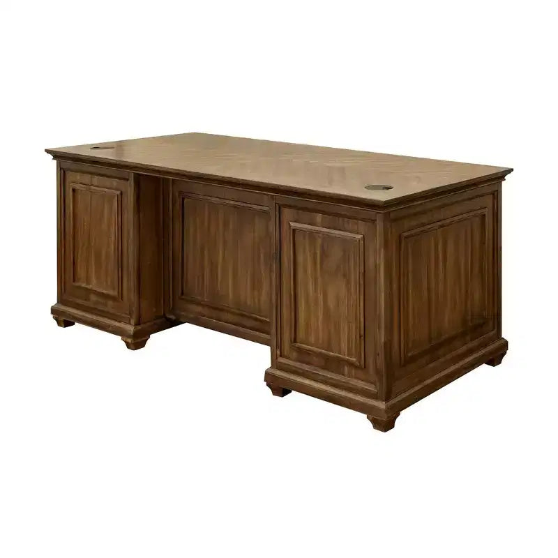 Traditioneller Schreibtisch aus Holz mit zwei Sockeln, Braun: Keine Montage erforderlich, 174 cm Breite, Allzweckschublade