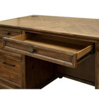Traditioneller Schreibtisch aus Holz mit zwei Sockeln, Braun: Keine Montage erforderlich, 174 cm Breite, Allzweckschublade