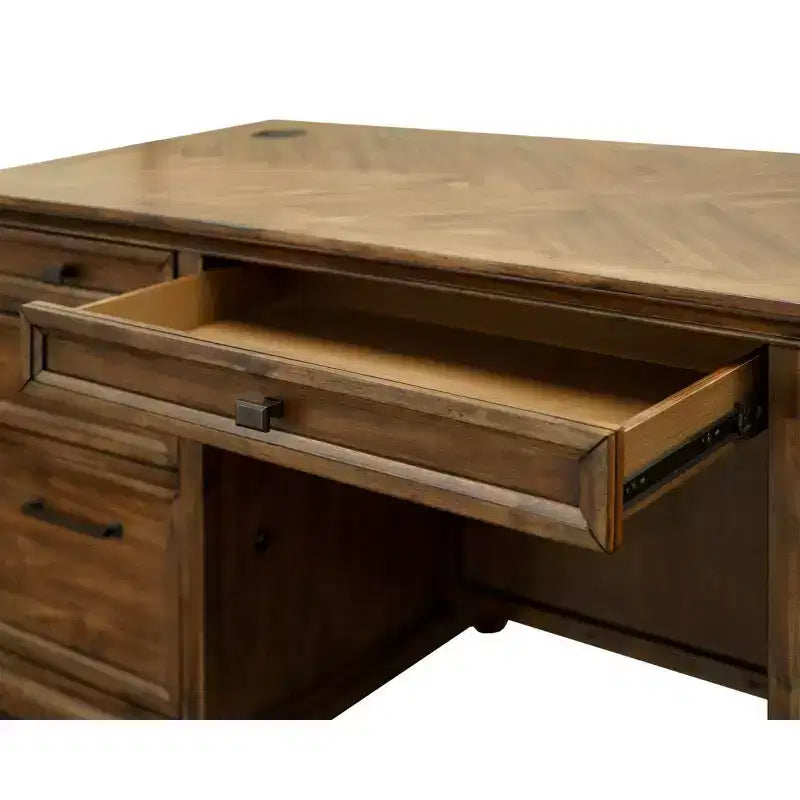 Traditioneller Schreibtisch aus Holz mit zwei Sockeln, Braun: Keine Montage erforderlich, 174 cm Breite, Allzweckschublade