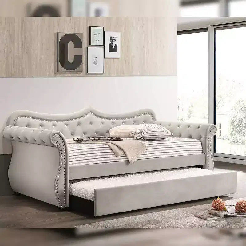 Doppel-/Queensize-Bett Adkins Beige Samt