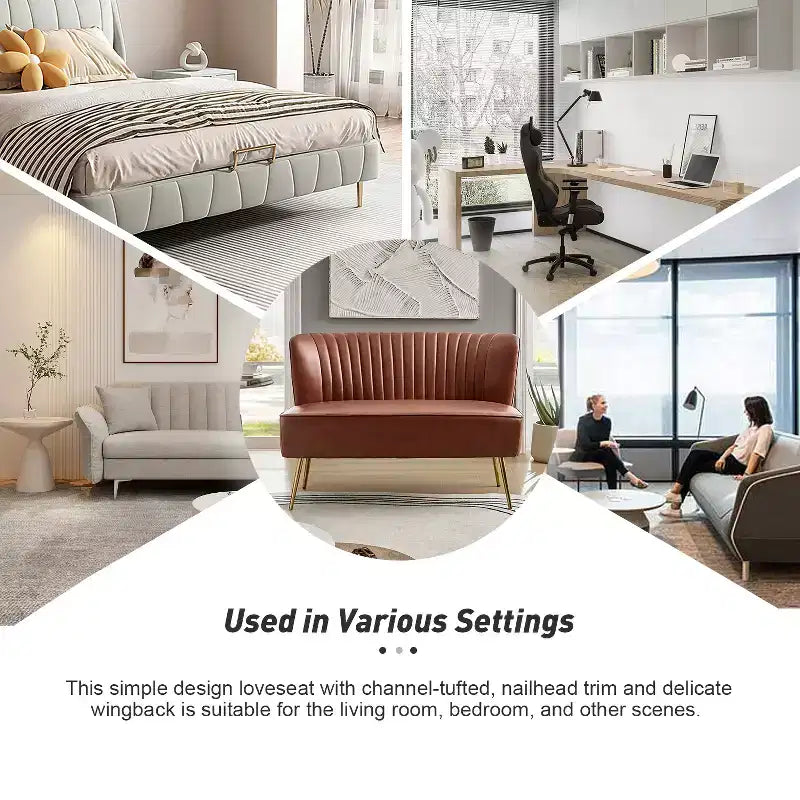 47 Zeitgenössisches Ohrensessel-Loveseat für Wohn- und Schlafzimmer, bequemes, armloses Sofa mit Metallbeinen
