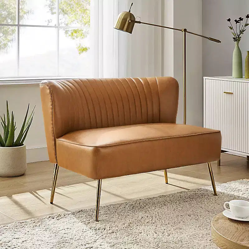 47 Zeitgenössisches Ohrensessel-Loveseat für Wohn- und Schlafzimmer, bequemes, armloses Sofa mit Metallbeinen