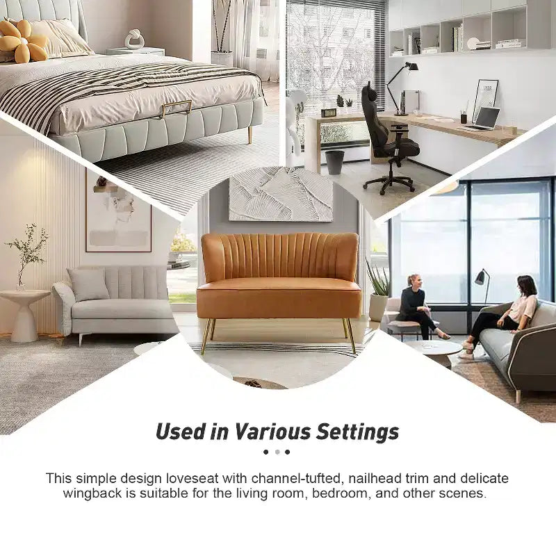 47 Zeitgenössisches Ohrensessel-Loveseat für Wohn- und Schlafzimmer, bequemes, armloses Sofa mit Metallbeinen