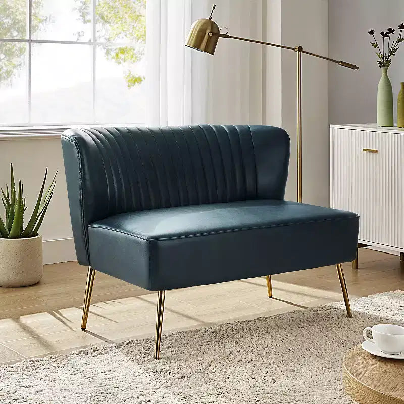 47 Zeitgenössisches Ohrensessel-Loveseat für Wohn- und Schlafzimmer, bequemes, armloses Sofa mit Metallbeinen