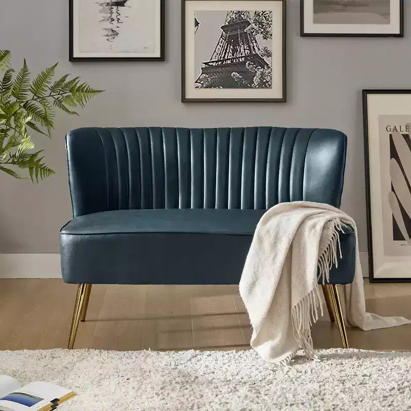 47 Zeitgenössisches Ohrensessel-Loveseat für Wohn- und Schlafzimmer, bequemes, armloses Sofa mit Metallbeinen