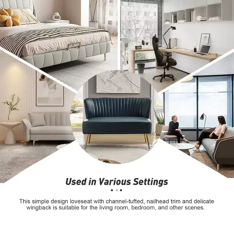 47 Zeitgenössisches Ohrensessel-Loveseat für Wohn- und Schlafzimmer, bequemes, armloses Sofa mit Metallbeinen