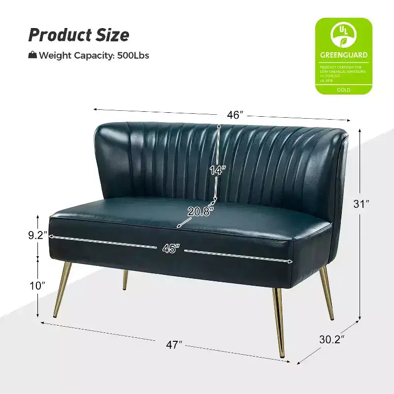 47 Zeitgenössisches Ohrensessel-Loveseat für Wohn- und Schlafzimmer, bequemes, armloses Sofa mit Metallbeinen