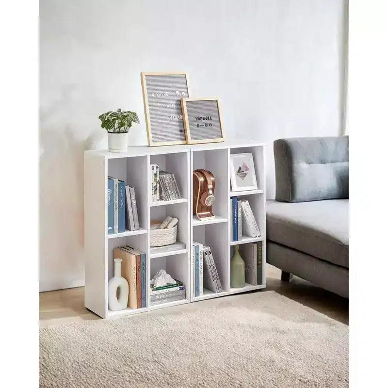 Bücherregal Standregal mit 5 Fächern und Würfel-Organizer, Ausstellungsregal für kleine Räume, Weiß