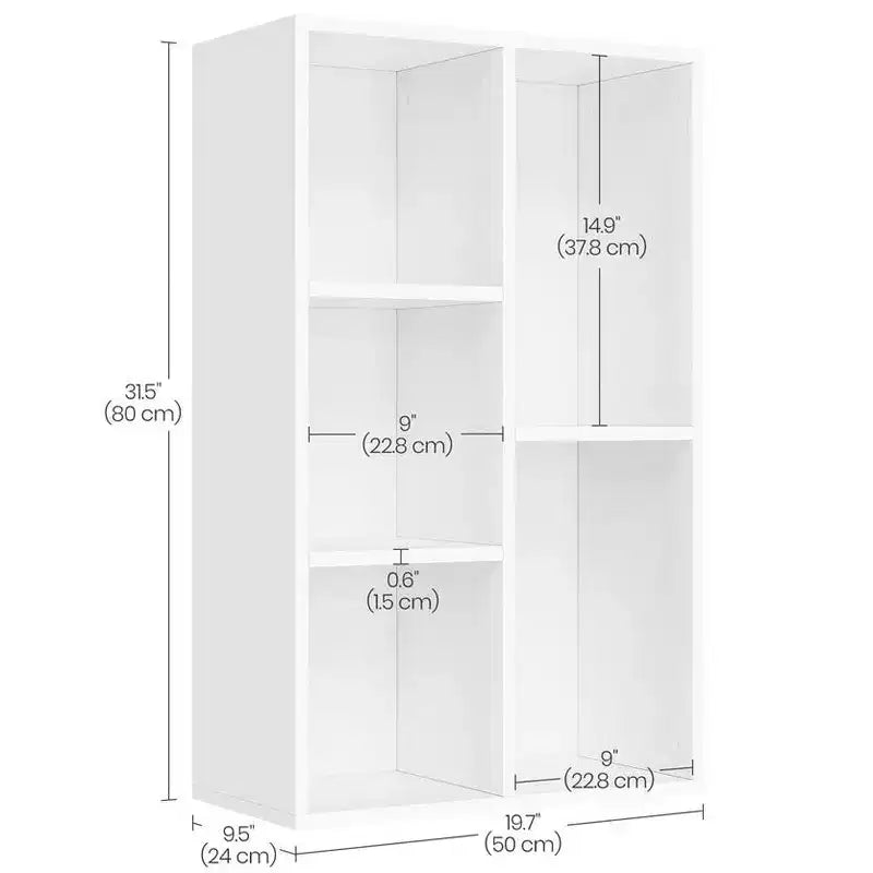 Bücherregal Standregal mit 5 Fächern und Würfel-Organizer, Ausstellungsregal für kleine Räume, Weiß