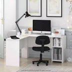 Furinno L-Shaped Computer Desk Study Gaming Table Corner Workstation with Open Bookshelves,White