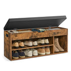 VASAGLE Shoe Bench, Storage Bench with Cushion, Shoe Rack Bench with Padded Seat, 3 Compartments, Hidden Storage, Shelves,Rustic Brown and Black