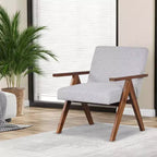 1 Moderner Akzentsessel Leinenstoff-Sessel mit massivem Akazienholzgestell Beige/Grau