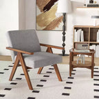 1 Moderner Akzentsessel Leinenstoff-Sessel mit massivem Akazienholzgestell Beige/Grau