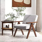 1 Moderner Akzentsessel Leinenstoff-Sessel mit massivem Akazienholzgestell Beige/Grau