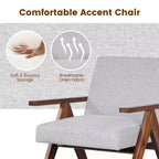 1 Moderner Akzentsessel Leinenstoff-Sessel mit massivem Akazienholzgestell Beige/Grau