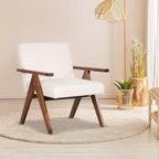 1 Moderner Akzentsessel Leinenstoff-Sessel mit massivem Akazienholzgestell Beige/Grau
