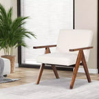 1 Moderner Akzentsessel Leinenstoff-Sessel mit massivem Akazienholzgestell Beige/Grau