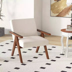 1 Moderner Akzentsessel Leinenstoff-Sessel mit massivem Akazienholzgestell Beige/Grau