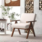 1 Moderner Akzentsessel Leinenstoff-Sessel mit massivem Akazienholzgestell Beige/Grau