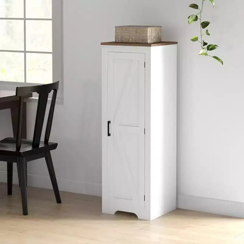 Bauernhaus-Aufbewahrungsschrank mit verstellbarem Regal, Akzentschrank mit einfacher Scheunentür für Wohnzimmer, Vorratsschrank, Weiß