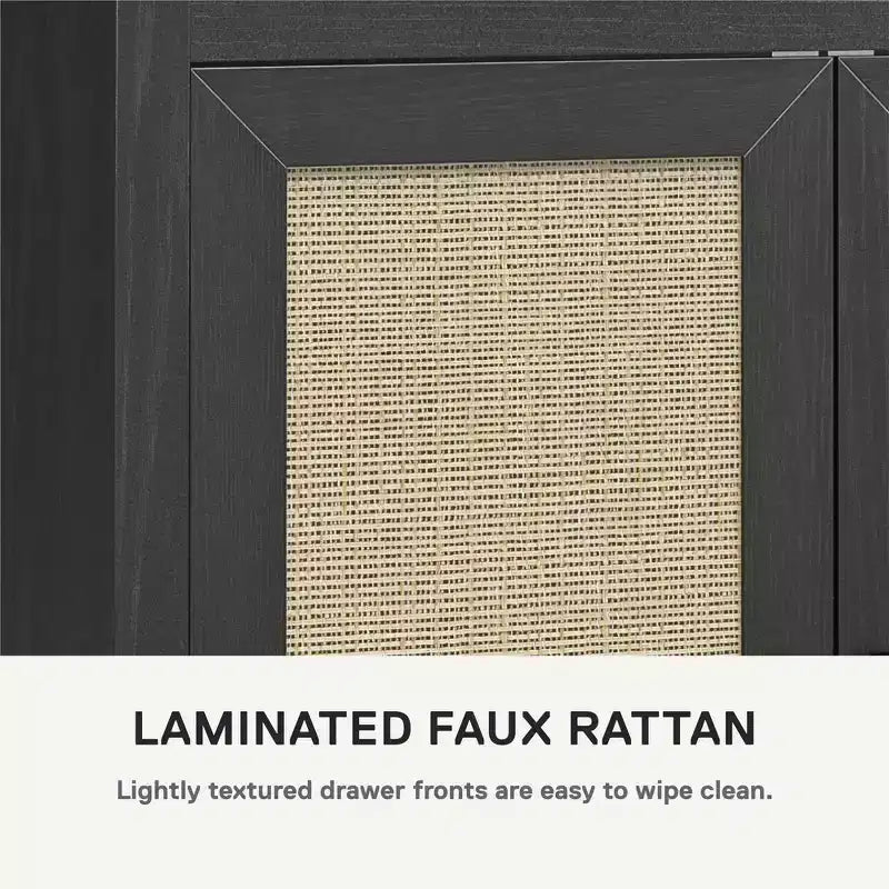 Kommode, Schwarz-Eiche mit Rattanoptik