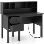 48 Computertisch mit Steckdosen Type-C Regal & 2 Schubladen Schwarz/Weiß