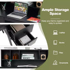 48 Computertisch mit Steckdosen Type-C Regal & 2 Schubladen Schwarz/Weiß