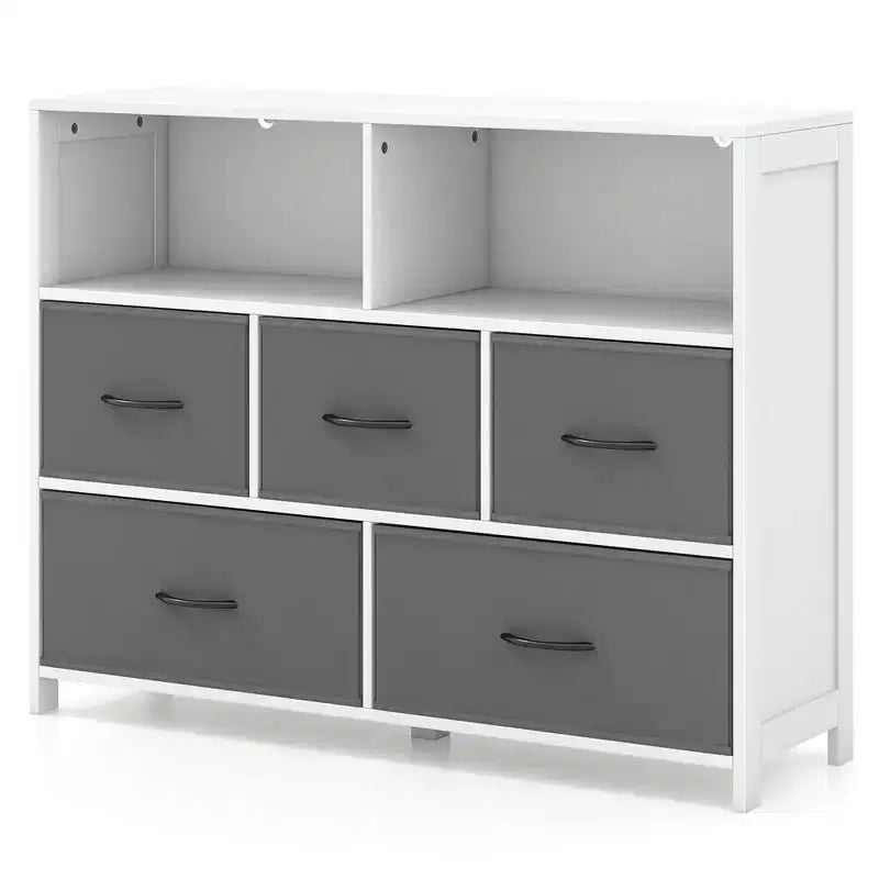 5/7-Schubladen-Kommode für Schlafzimmer mit 2 großen Stoffkörben Weiß