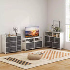 5/7-Schubladen-Kommode für Schlafzimmer mit 2 großen Stoffkörben Weiß