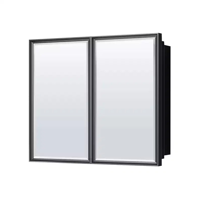 36 Zoll B x 32 Zoll H Metallgerahmter schwarzer rechteckiger Einbau-/Aufputz-Spiegelschrank, Schwarz